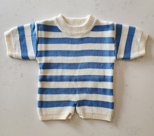 Knit Romper - Organic Cotton - Cornflower Stripe