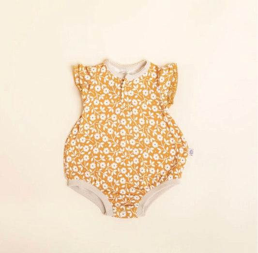 FLUTTER SLEEVE ONESIE - BAMBOO BUBBLE ROMPER - HONEY DAISY